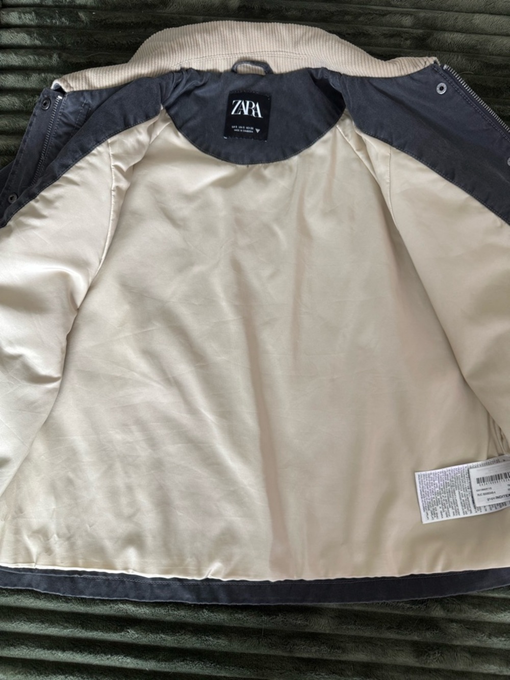 ZARA Washed Charcoal Barn Jacket – Corduroy Collar - Picture 3 of 4